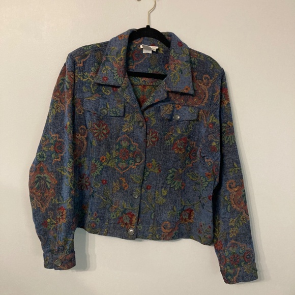 Southwestern Pattern Cardigan Jacket Size Small Blue CHAPS Fall Western Cozy - Picture 8 of 9